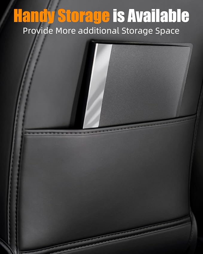 Leather Seat Back Protector Designed for Tesla Model Y Model 3 Model S/X Accessories(Includes 2025 Model Y & 2024-2025 Model 3 Highland), Wear-Resistant Kick Mats with Organizer Pocket, Set of 2