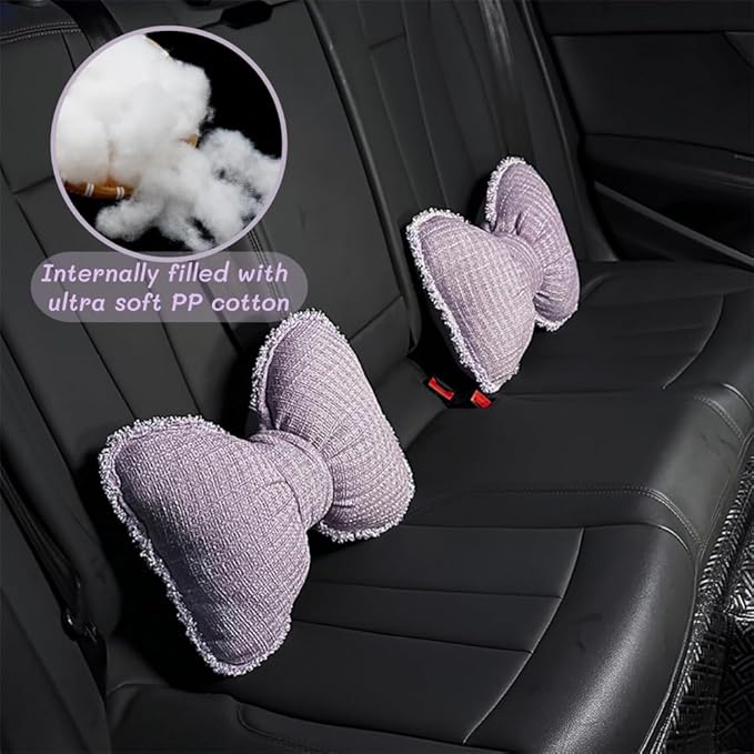 Cute Car Seat Cover for Women Include Butterfly Bow Headrest Pillow Lumbar Support Pillow and Car Front Seat Cushion and Back Cushion for Most Vehicles