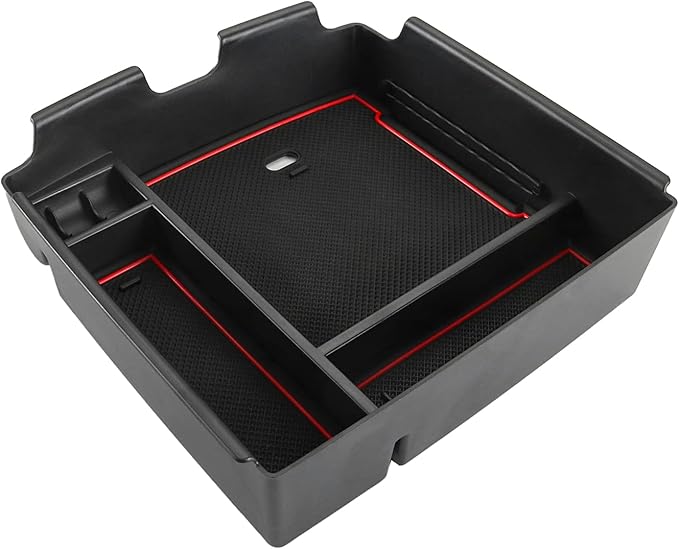 SKTU Compatible with 2022-2025 2026 Kia Carnival Center Console Organizer 2024 2025 2026 Carnival Accessories Insert ABS Materials Tray 2022-2026 Carnival Console Tray with Coin and USB Hole (Red)