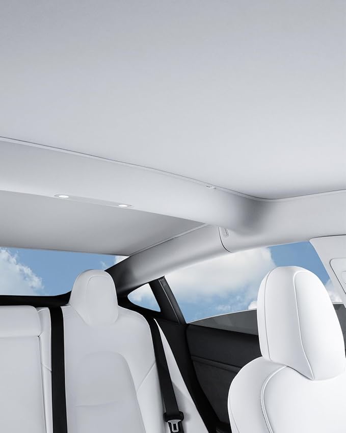HALOBLK Non-Sag Glass Roof Sunshade with Storage Bag Designed for Model 3, Foldable Sunroof Shade with Heat Insulation Cover for 2021-2023 Model 3 (Gray)