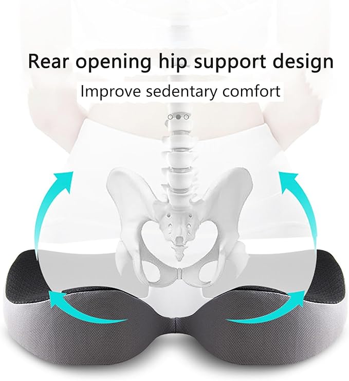 Car Seat Cushion for Long Driving, Ergonomic Memory Foam Seat Cushion, Car Seat Cushion for Back Pain and Lumbar Support Non Slip and Easy Clean for Driving Gaming Chair and Travel C Cool Black