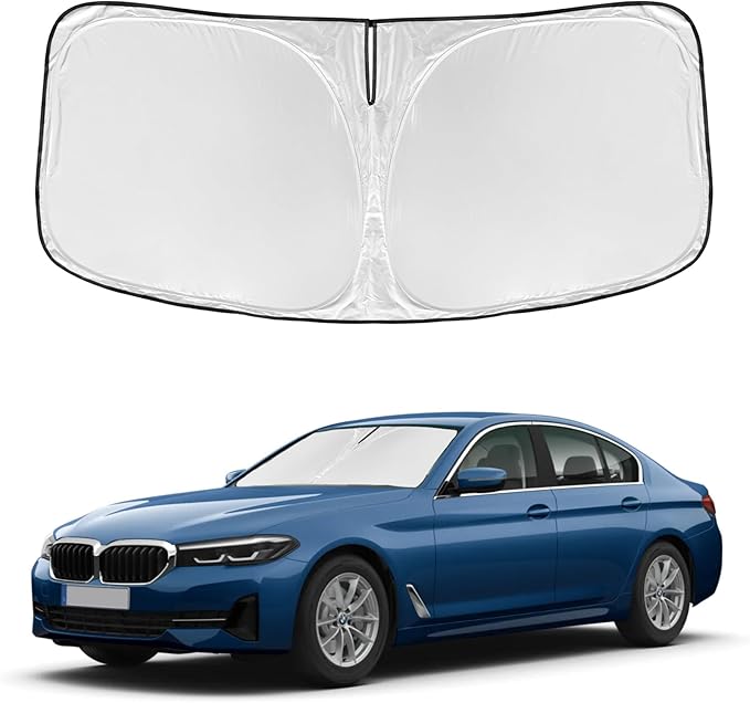 for BMW 5 Series 2017-2026 Windshield Sun Shade - 4 Layers for Front Windows Shade Cover Custom Fit 5 Series 525i 520i 528i 530i 535d 535i 550i 250T Retractable Shade Blocks UV Rays Car Accessories