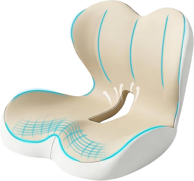 Seat Cushion for Office Chair and Car, Lumbar Support Pillow for Office Chair, Memory Foam Ergonomic Seat Cushion for Long Sitting, Back & Tailbone Pain, Sciatica - Beige & Gray