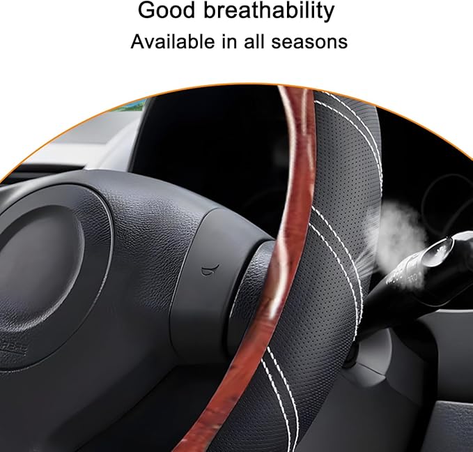 Mandark Car Steering Wheel Cover, Elastic Sport Leather Vehicle Steering Wheel Protector, Non-Slip Soft Grip Padded Auto Interior Protective Accessories, 14.5-15 Inch Universal Fit（Wooden Coffee）