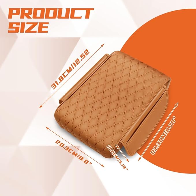 Car Center Console Cover, Napa Leather Car Armrest Cushion with Side Pockets, Memory Foam Auto Armrest Seat Box Mat, Universal Interior Armrest Protective Cover Accessories for Most Vehicle