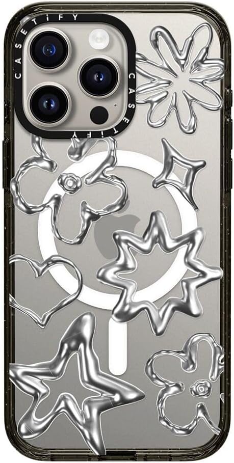CASETiFY Impact iPhone 15 Pro Max Case [4X Military Grade Drop Tested / 8.2ft Drop Protection/Compatible with Magsafe] - Stars Prints - Chrome Doodles - Clear Black