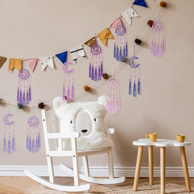 INFUNLY 12 Set DIY Mini Dream Catcher Small Galaxy Beaded Dreamcatcher Black Purple DIY Dream Catcher Making Kit Mini Dream Catcher Kit with Instruction for Car Mirror Ornament Home Birthday Decor