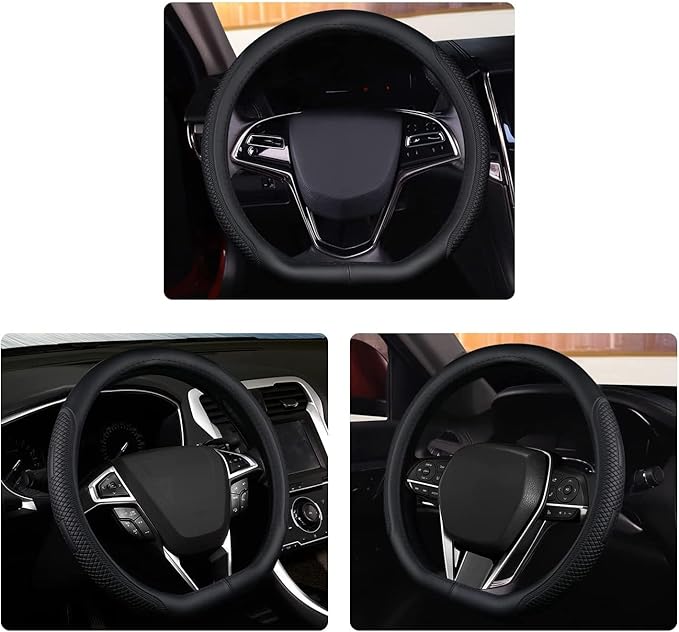 D Shape Steering Wheel Cover,Universal 14.5-15 Inch Car Black Leather Steering Wheel Wrap with Better Sport Grip for Men Women,Fit D Shaped Flat Bottom Steering Wheel