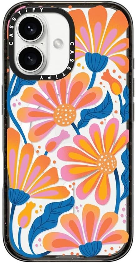 CASETiFY Impact Case for iPhone 16 [Slim / 8.2 ft. 4X Military Grade Drop Protection/Compatible with Magsafe] - Lazy Daisy - Clear Black