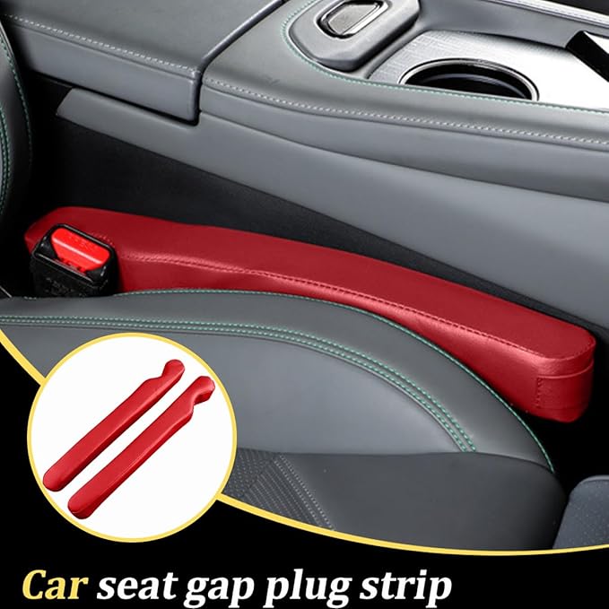 2PCS Car Seat Gap Filler, Microfiber Leather Vehicle Seat Crevice Plug Blocker to Stop Things from Dropping, No-Drop Automotive Gap Guard Stopper, Universal for Vehicles (Red)