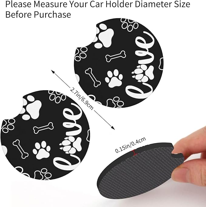 Paw Print Steering Wheel Cover - Dog Paw Print Steering Wheel Cover Dogs Prints Anti-Slip Breathable Universal for 15 Inch Car with 2 Pieces Car Coasters for Men/Women