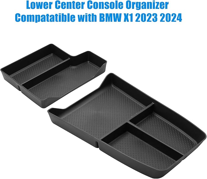 Jaronx Compatible with BMW X1 Center Console Organizer Tray 2023 2024 2025 2026 U11, 2PCS Lower Console Organizer Tray, TPE Storage Box for 2023-2026 BMW X1 Accessories