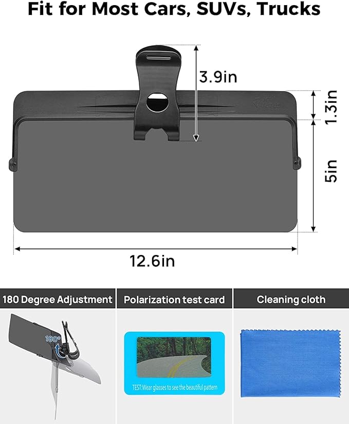 JOYTUTUS Sun Visor for Car, 2 Pack Polarized Sun Visor Extender Universal Anti-Glare Easy to Install, UV400 Car Visor Extension Protect from Glare/UV Ray/Stray Light