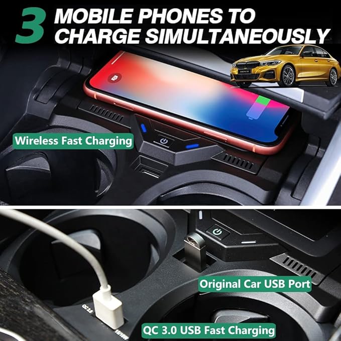 Wireless Car Charger for BMW 3 Series G20 2020 2021 2022 2023 4 Series G22 2021 2022 2023 2 Series 2022 2023, 15W Fast Phone Charging Pad for BMW 330i 330i xDrive M340i 330e Accessories