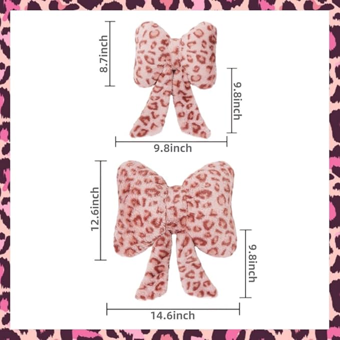 LYFJMUS 4 Pack Plush Bow Car Headrest Pillow and Lumbar Support Pillow Soft Butterfly Car Neck Pillows for Driving Cars Decor (White Leopard)