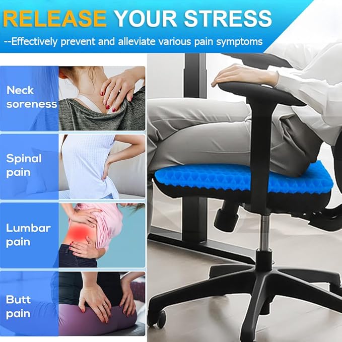 Gel Seat Cushion, Jumbo&Thick Gel Cushion with Non-Slip Cover for Home Office Car Seat Wheelchair, Soft Breathable Honeycomb Chair Pads for Relieve Hip Pain, Blue 20x20x1.9inch