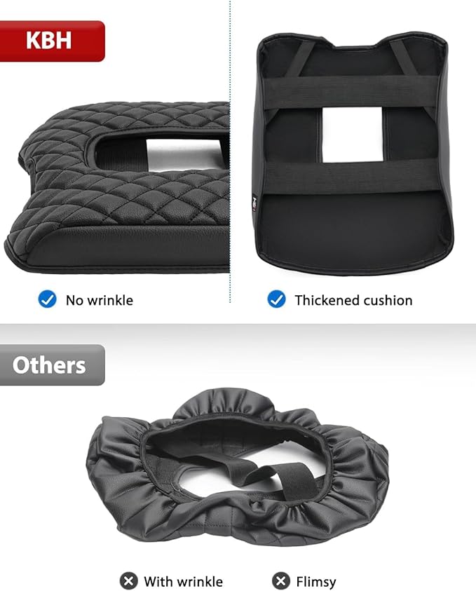 KBH Center Console Armrest Cushion Cover for 2014-2018 Chevy Silverado, GMC Sierra, 40/20/40 Split Bench Jump Seat, Vinyl Leather Trim, Anti-Scratch, Black