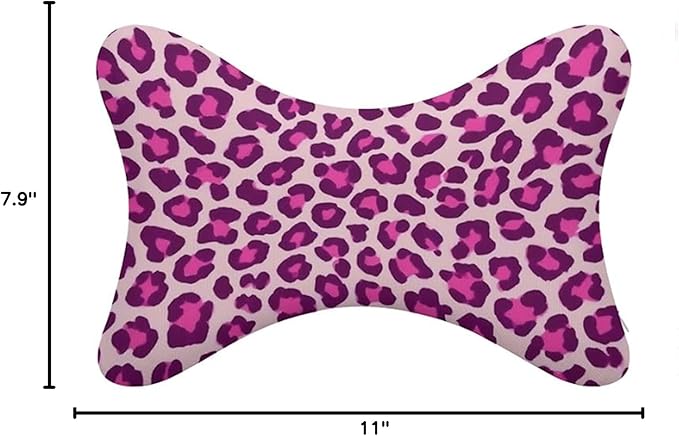 Car Pillow for Neck Pain Relief Support, Compatible with Pink Cheetah Leopard Print Memory Foam Car Neck Pillow for Car Seat with Adjustable Strap, 2 Pcs Car Headrest Pillow for Ergonomic Design