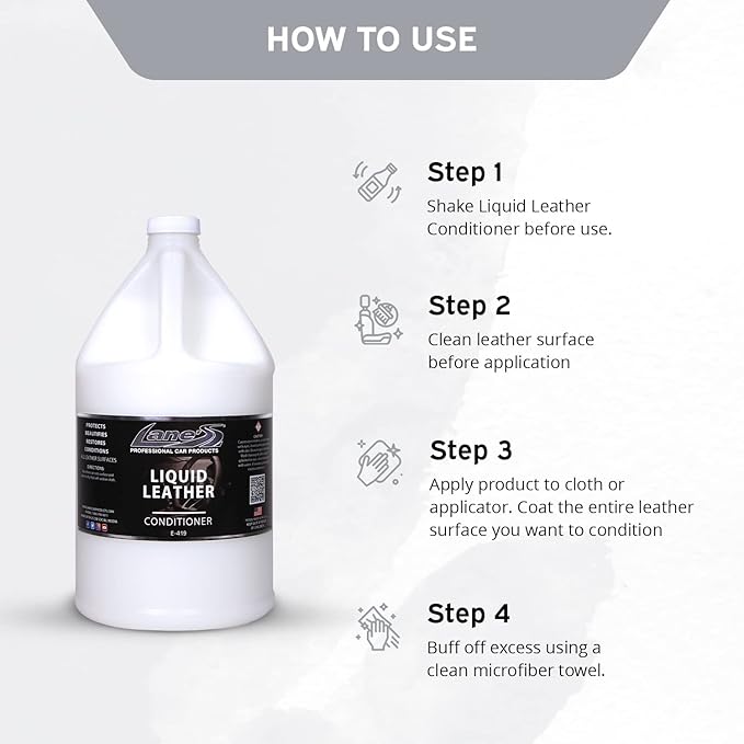 LANE'S Liquid Leather Conditioner- Car Leather Protection, Leather Conditioner- Softens leather, Revives Flexibility, Prevents Fading and Cracking, Easy Application (128 OZ)