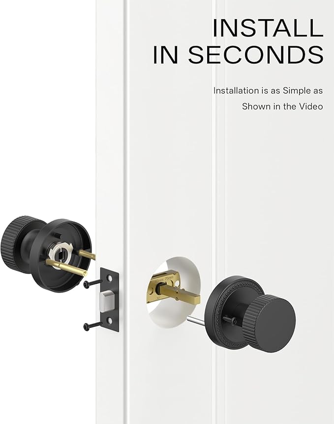 Asidrama 1 Pack Passage Black Door Knob with Lock. Matte Black Door Knobs Interior for Bedroom or Bathroom, Heavy Duty Matte Black Door Handle for Left Right Sided Doors