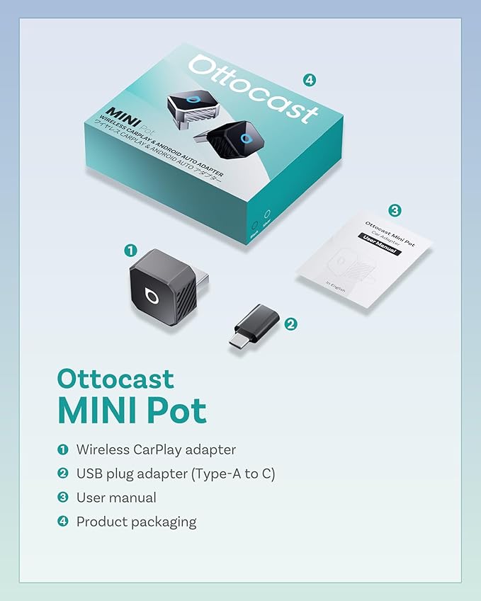OTTOCAST Mini 3.0 (Pot) 2025 2-in-1 Wireless CarPlay/Android Auto Adapter, 5GHz WiFi, Auto Connect for 2016+ Cars