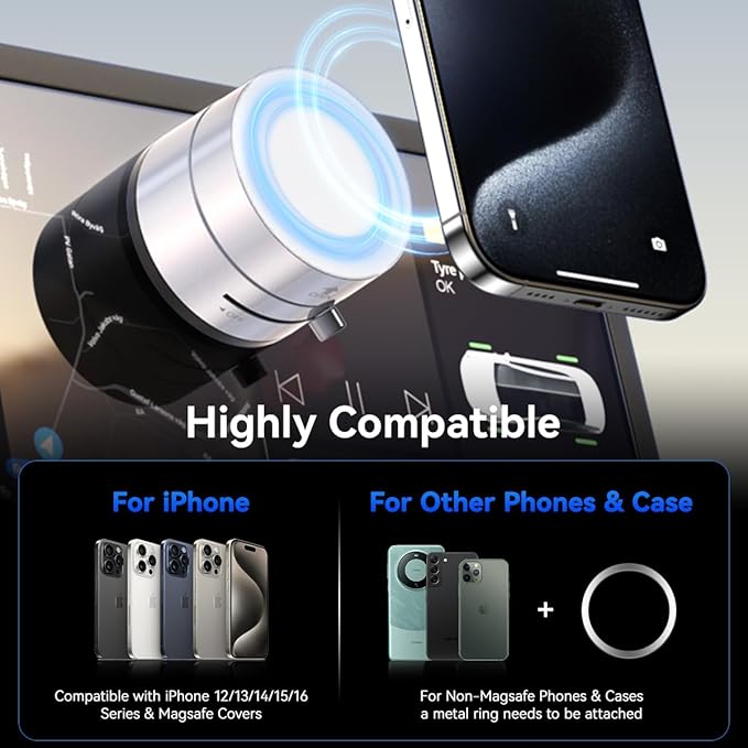 Vacuum Magnetic Suction Phone Holder,Upgraded 360° Adjustable Suction Cup Car Phone Mount,Hands-Free Cell Phone Holder for Car/Gym/Mirror/Smooth Surface,Compatible with iPhone 16/15/14/13/12 （white)