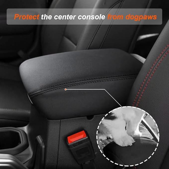 DEYTOP Center Console Cover for Jeep Wrangler JL JLU 2026 2018-2025 Console Armrest Cover for Jeep Gladiator JT 2020-2026 Car Cushion Pad for JL&JT (NOT for JK/JKU)(Black with Black Stitches)