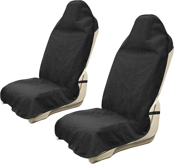 Car Seat Covers 2pcs Black Waterproof Towel Car Seat Cover Universal Fit for Most Trucks SUV Fitness Athletes Pets Gym and Water Sport