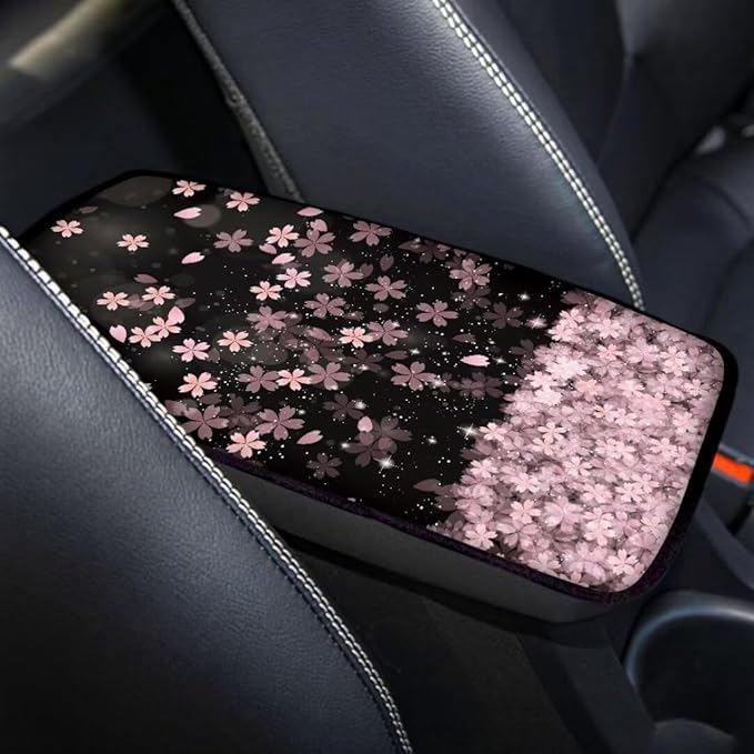 Coldinair Cherry Blossom Car Armrest Cover,Auto Center Console Pad,Soft Seat Box Cover Protector Cushion,Car Accessories Decor for Most Cars,Sedan,Truck,SUV