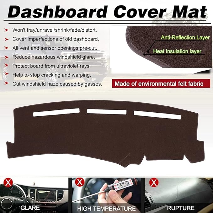 Dash Cover Mat Fit for 1999-2006 GMC Sierra/Chevy Chevrolet Silverado 1500 2500 3500 HD,2000-2006 GMC Yukon/Yukon XL/Chevy Suburban Tahoe Avalanche,Dashboard Pad Carpet Protector (99-06,Brown)