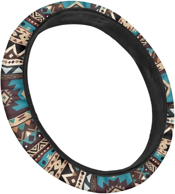 SEANATIVE Ethnic Tribes Car Steering Wheel Cover, Anti-Slip, Safety, Soft, Breathable, Universal Car Steering Wheel Dust Cover, Easy to Disassemble