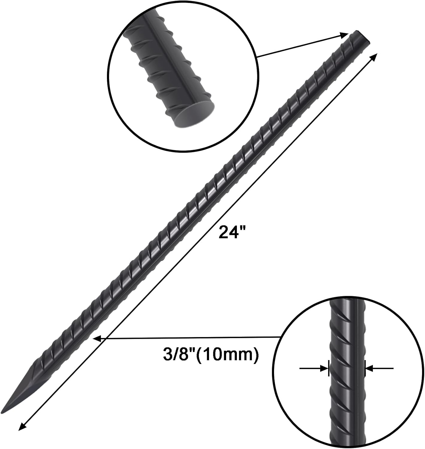 VVOKGO Rebar Stakes 24 Inch Ground Straight Concrete Form Stakes Heavy Duty (24pcs), 3/8" Diameter Metal Steel Spikes Anchors with Chisel Point End for Plant Support, Garden Border,Landscape Edging