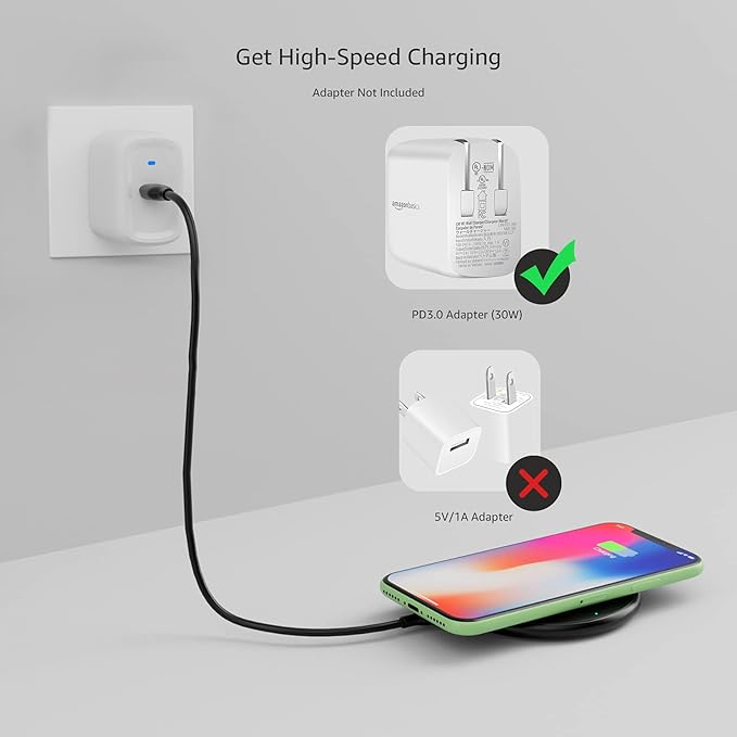 Amazon Basics 15W Qi Certified Fast Wireless Charging Pad with USB Cable for iPhone 15/14/13/12/11/X, Samsung and LG, Case Compatible, Black
