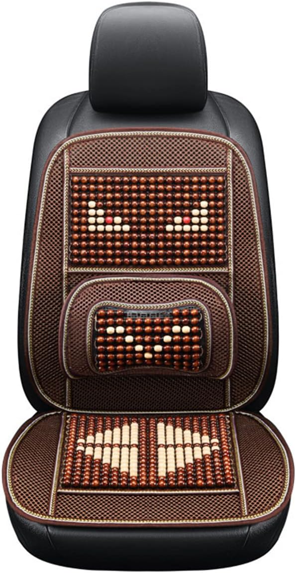 Natural Wood Beaded Seat Cover with Cooling Ventilated Mesh, Massage Seat Cushion with Lumbar Support for Car/Truck Driver