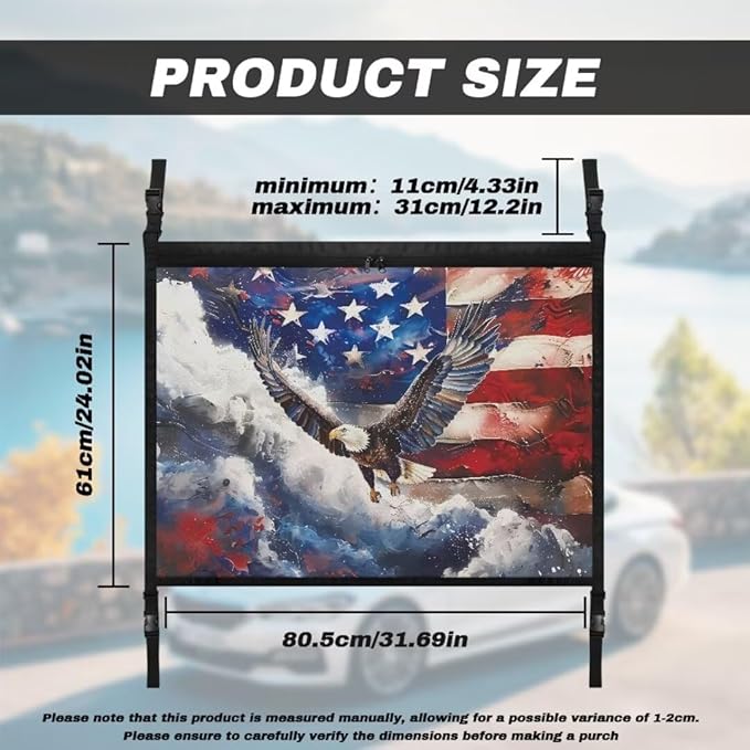 Car Roof Storage Bag USA Flag Eagle Hanging Car Storage Bag All Car Storage Organizers Large Capacity Can Hold Mobile Phone, Wallet