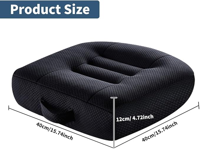 Adult Booster Seat Cushion for Car Height Increase Thick Pad for Office Chair Rocking Chair Floor Pillow Back Pain Coccyx Pain Relief, Carry Handle (Black)