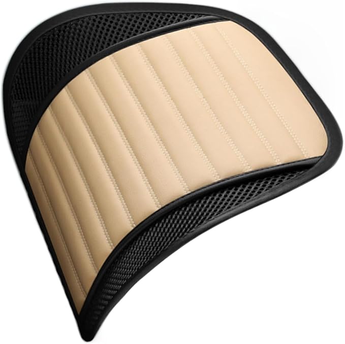 Premium Car Interior Back Support - Versatile Lumbar Cushion for Driver Seat with Breathable Fabric and Adjustable Strap. (2, Beige)