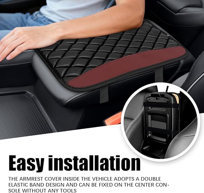 Car Center Console Cushion Pad, Arm Rest Covers, 12.6"×7.5" Leather Waterproof Auto Armrest Seat Box Protector, Auto Comfortable Center Console Cover Universal for Most Vehicles (Wine Red)