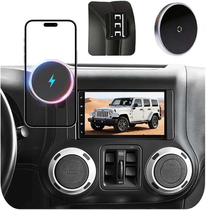 Car Phone Holder for Jeep Wrangler (2011-2016 2017),Magsafe Car Mount Charger,Magnetic Phone Holder,15W Wireless Charging,Dashboard Phone Holder,360° & Hands Free,2015 Wrangler Interior Accessories