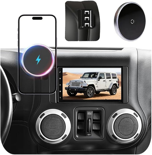 Car Phone Holder for Jeep Wrangler (2011-2016 2017),Magsafe Car Mount Charger,Magnetic Phone Holder,15W Wireless Charging,Dashboard Phone Holder,360° & Hands Free,2015 Wrangler Interior Accessories