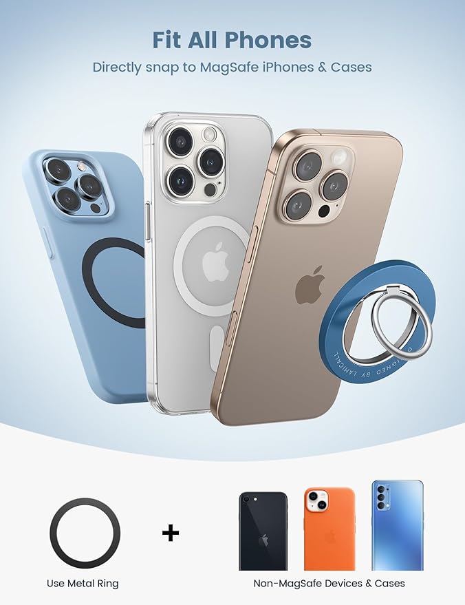Lamicall Magnetic Phone Ring Grip Holder, [Upgraded Strong Magnet] Finger Ring Holder Stand, Mag Kickstand Accessories for iPhone 17 Pro Max, Deep Blue