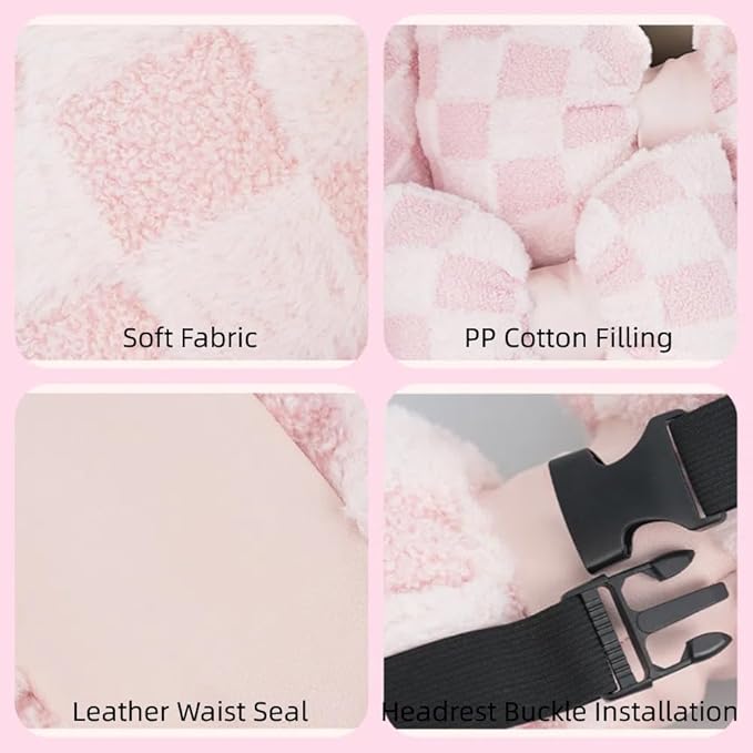 4 Pack Car Neck Pillow and Lumbar Support Cushion Plush Butterfly Knot Headrest Pillow Comfortable Waist Support Cute Car Interior Decor