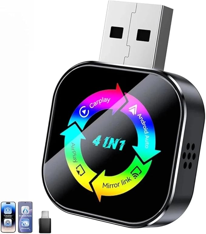 2026 Upgraded 4-in-1 Wireless CarPlay Adapter, Convert Wired to Wireless CarPlay & Android Auto, Support AirPlay & Screen Mirroring, Zero Latency Plug & Play, USB/Type-C for iPhone iOS & Android