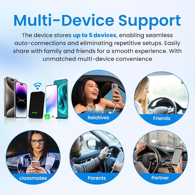 Carlinkit 5.0 2air Wireless car Adapter,CarPlay Dongle for Wired CarPlay and Wired Android Auto Car,for iPhone 6+ and Android 11+,Easy Setup via Plug-in USB Connection,Supports Online Upgrde