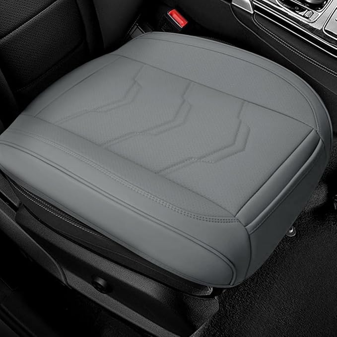 Luxury Faux Leather Car Seat Cover - Anti-Slip Waterproof Drive Seat Cushion Car Front Bottom Seat Cover with Storage Pocket - Universal Full Wrap Seats Protector for Cars SUV Trucks(Gray)