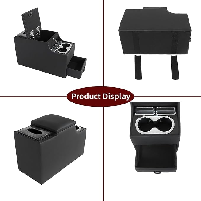 time secret Universal Center Console Between Seat for Minivans, SUVs, Middle Van Console Floor Console Organizer Storage Box (with Locking&Tissue Box Design)