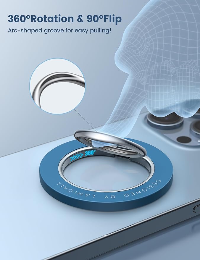 Lamicall Magnetic Phone Ring Grip Holder, [Upgraded Strong Magnet] Finger Ring Holder Stand, Mag Kickstand Accessories for iPhone 17 Pro Max, Deep Blue