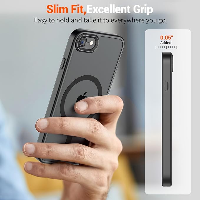 SUPFINE Magnetic for iPhone SE Case 2022 (3rd)/2020 (2nd), iPhone 8 Case (Compatible with MagSafe) (Military Grade Drop Protection) Translucent Matte Phone Cover,Black