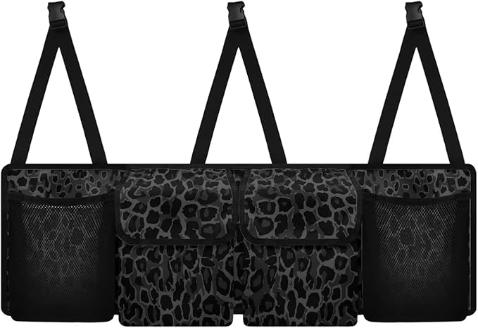 Car Trunk Organizer Small SUV Trunk Organizers and Storage, Balck Leopard Print Car Organization Women Stylish Car Accessories with 4 Pockets, Leave Room for Buying and Shopping