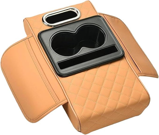 Car Center Console Pad PU Leather Armrest Organizer with Tissue Box Slot for Vehicles, Style A